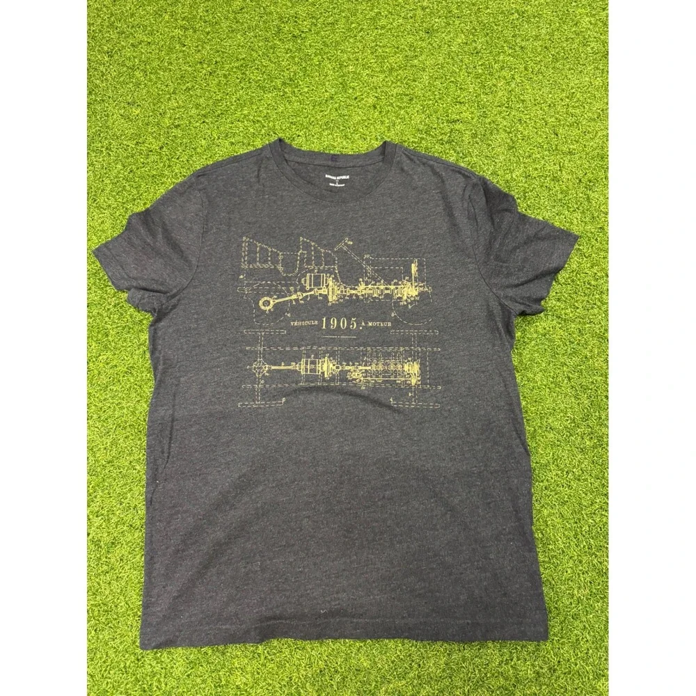 Banana Republic Mens Large Grey 1905 Motor‎ Vehicle Blueprint Graphic T-Shirt
